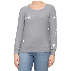 NWT Chaser Women's Cozy Long Sleeve Sweatshirt White Stars Gray Size M $50 G441